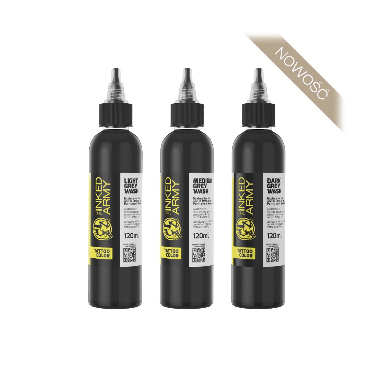 The Inked Army Grey Wash Set [3 x 120 ml] - zestaw farb do tatuowania