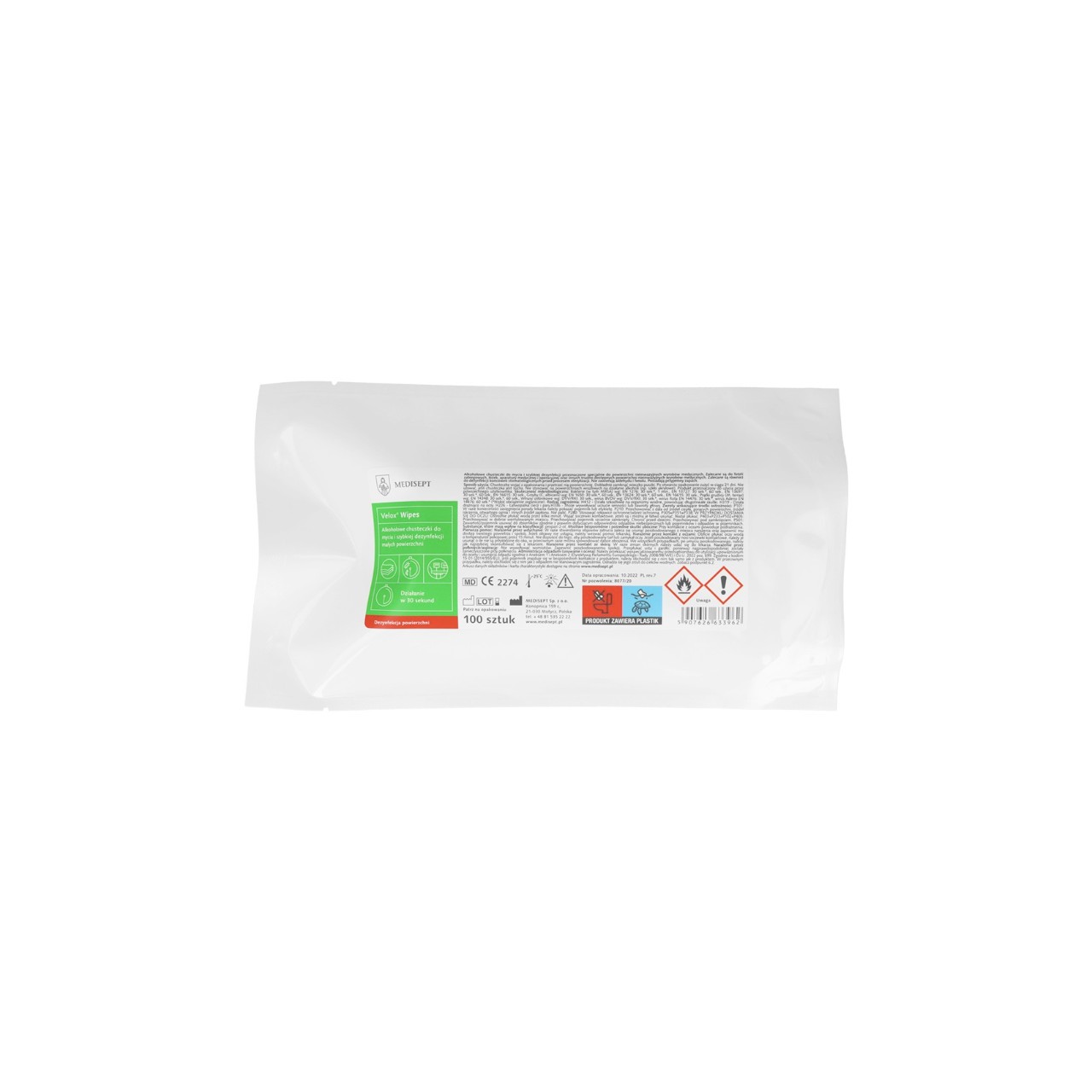 Medisept Velox Duo Wipes - Chusteczki do dezynfekcji powierzchni [100 sztuk]