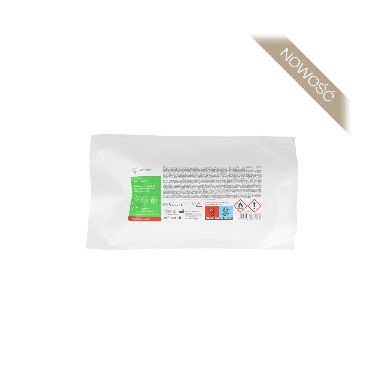 Medisept Velox Duo Wipes - Chusteczki do dezynfekcji powierzchni [100 sztuk]