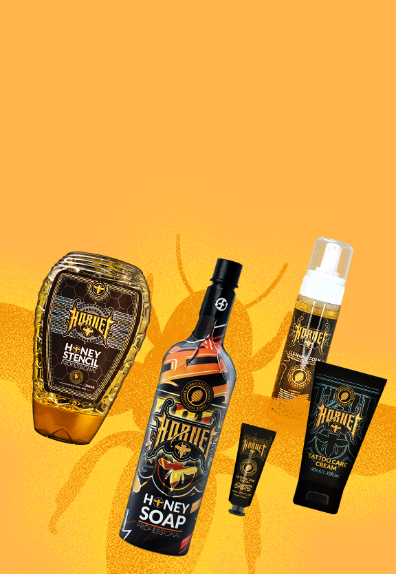 Hornet Tattoo - hiszpańska marka produktów do tatuowania Miodowe produkty do tatuowania marki Hornet